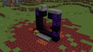 A ruined portal, made up of regular and crying obsidian (Image via Minecraft)
